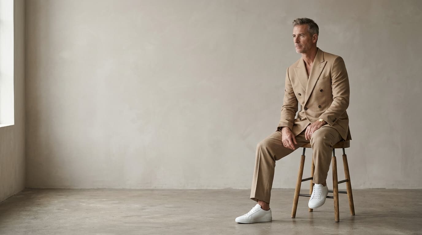 Double-breasted Turkish camel suit and luxury tailored shirts