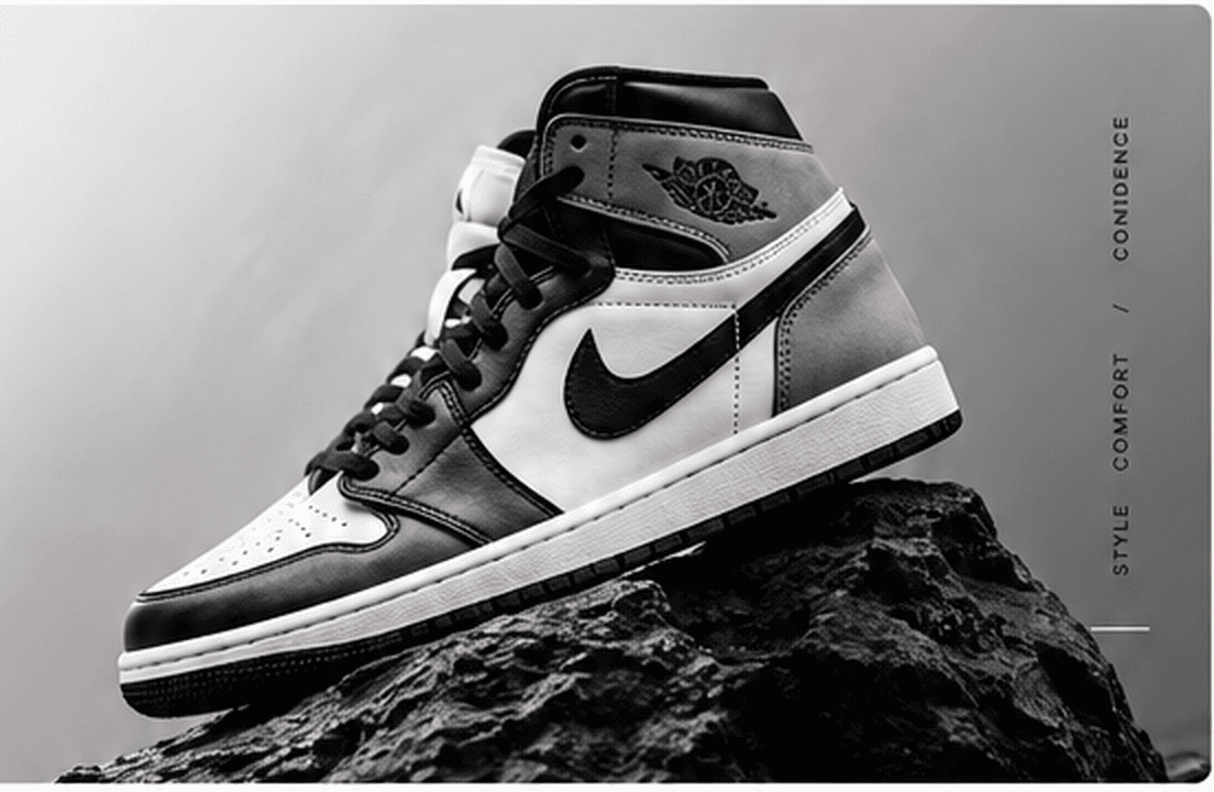 Handcrafted luxury sneakers on textured volcanic rock